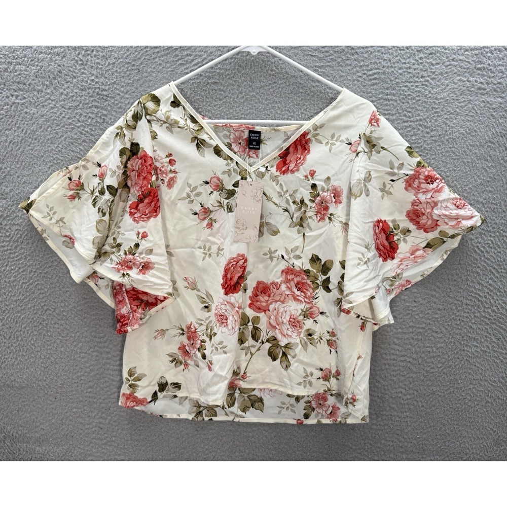 Emery Rose Shirt Womens XL Multicolor Floral Blouse Split‎ Sleeve Spring Summer